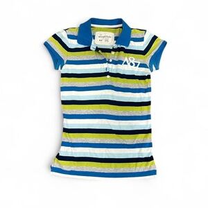 Aeropostale Blue & Green Striped Polo Shirt